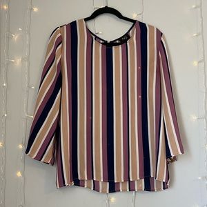 Striped Long Sleeve Blouse Navy, Lavender, White